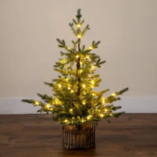 3ft. Pre-Lit Artificial Christmas Tree in Jute Wire Planter with 30 Warm White LED Lights {10}