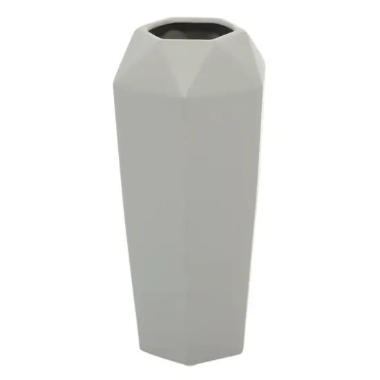 14" Light Gray Matte Stoneware Contemporary Vase {3}