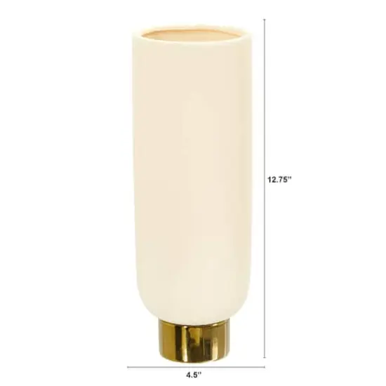 12.75" Elegance Ceramic Cylinder Vase with Gold Accents {3}