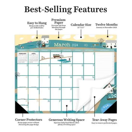 TF Publishing 2024 Folk Love Large Desk Pad Monthly Blotter Calendar {4}