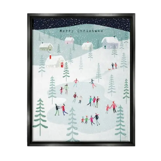 Stupell Industries Merry Christmas Winter Ice Skating Framed Floater Canvas Wall Art Black {1}