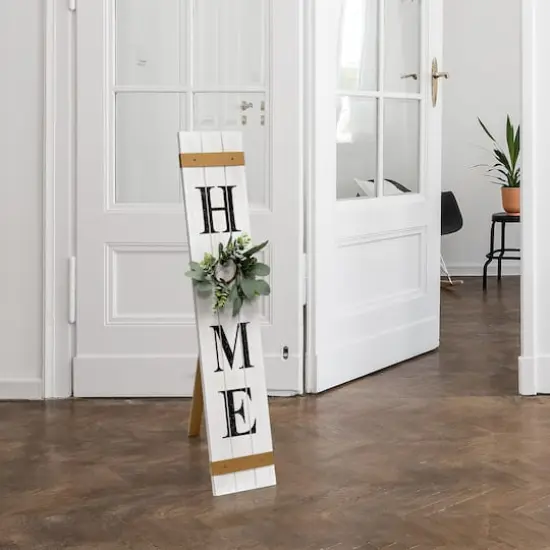 Elegant Designs™ 3.5ft. White Wash Home Porch Sign with 4 Floral Wreaths {4}