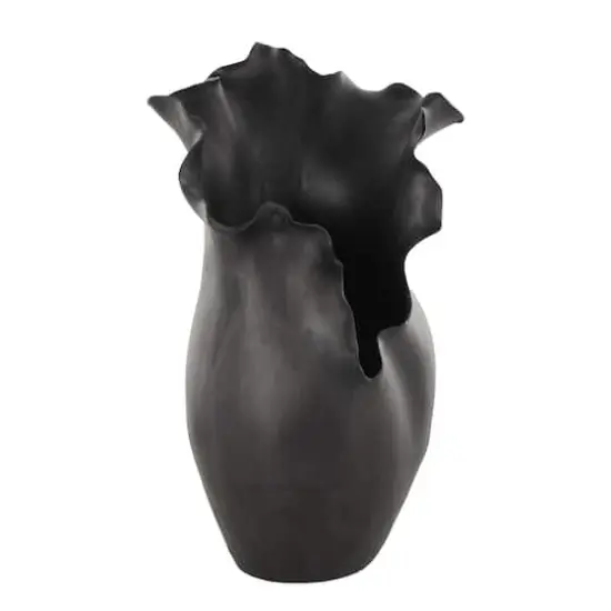 16" Black Abstract Wavy Ceramic Vase {3}