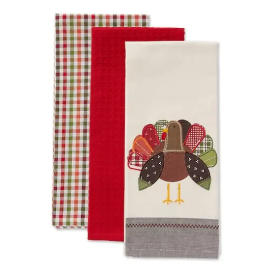 DII&reg; Assorted Fall Turkey Embroidered Dishtowel Set {3}