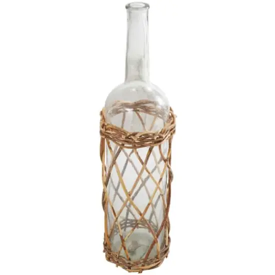 27" Clear Glass Handmade Tall Vase with Brown Rattan Woven Lower Body {1}