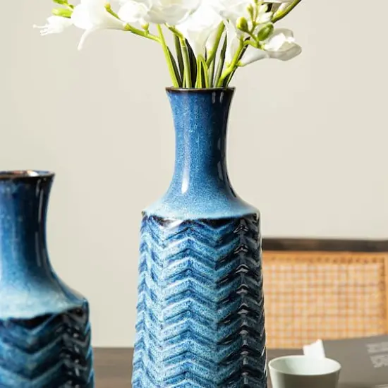 Glitzhome® Brilliant Blue Chevron Ceramic Modern Vase Set {5}