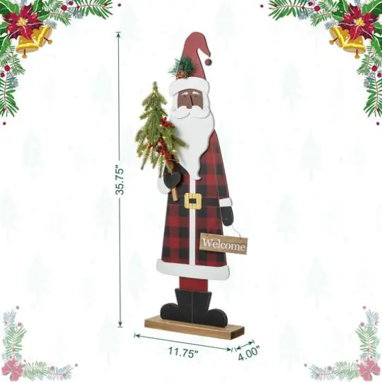 Glitzhome&reg; 35.75" Lighted Wooden Africa Santa Porch Decor with Timer {9}