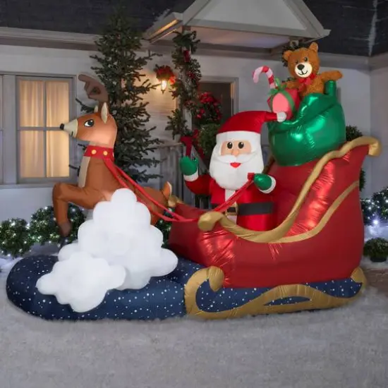 7ft. Animated Airblown® Inflatable Christmas Santa in Sleigh {4}