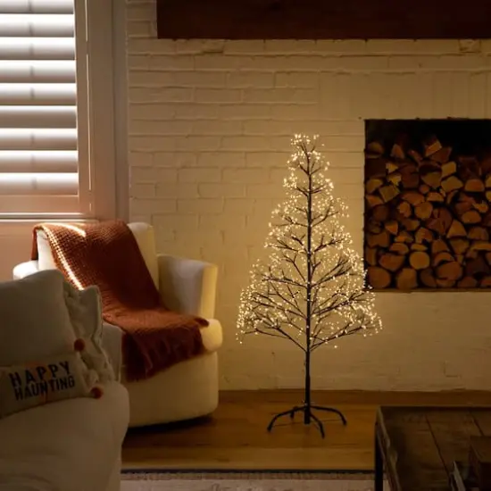 4ft. Pre-Lit Artificial Halloween Black Starburst Tree with 800 Fairy Warm White LED Lights {10}