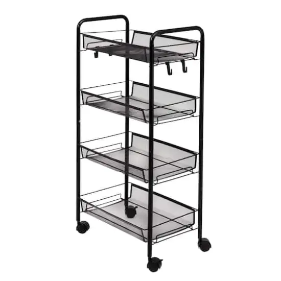 Honey Can Do Black 4-Tier Metal Rolling Cart with Trays {1}