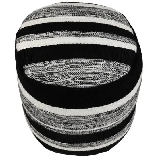 18" Black & White Woven Stripes Outdoor Pouf Ottoman {1}