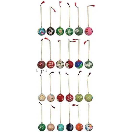 Hello Honey&reg; 24 Pack 1" Round Hand-Painted Paper Mache Ball Ornaments {4}