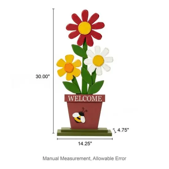 Glitzhome&reg; 30" Wooden Trio Flowers Welcome Porch D&eacute;cor  {9}