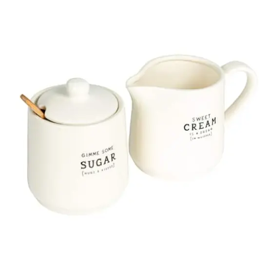 Hello Honey® White Charming Stoneware Creamer & Sugar Pot Set with Spoon {1}
