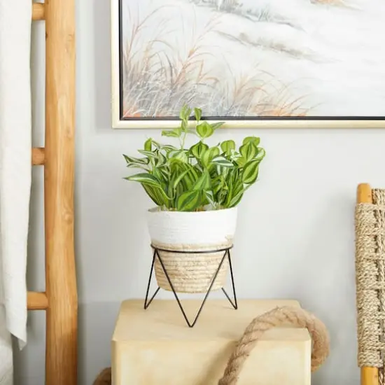 16" Potted Green Rattan Coastal Artificial Foliage {8}