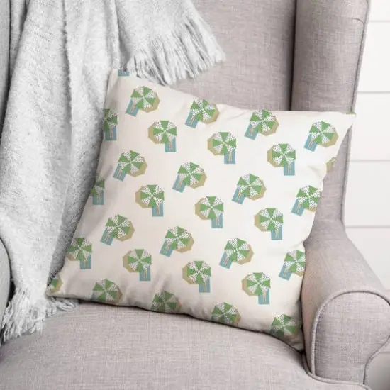 Umbrella Pattern Throw Pillow Green/White {4}