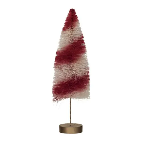Hello Honey® 11" Red and Cream Striped Sisal Bottle Brush Swirled Tree with Wood Base {1}