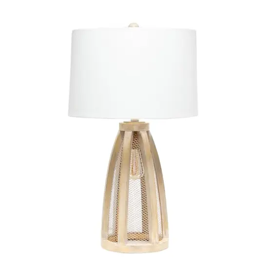 Lalia Home 29" Wooded Arch Table Lamp with White Fabric Shade Natural Wood and White {1}