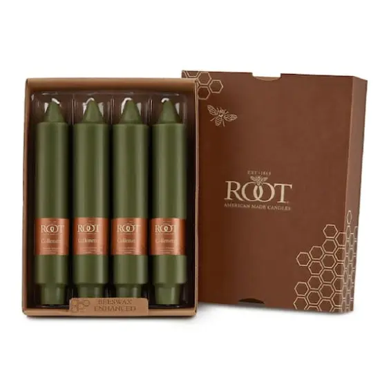 Root Candles 7" Unscented Smooth Collenette Taper Candles, 4ct. Dark Olive {1}