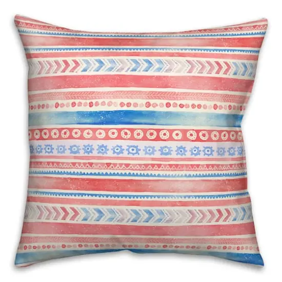Patriotic Watercolor Folksy Pattern Indoor/Outdoor Pillow {1}