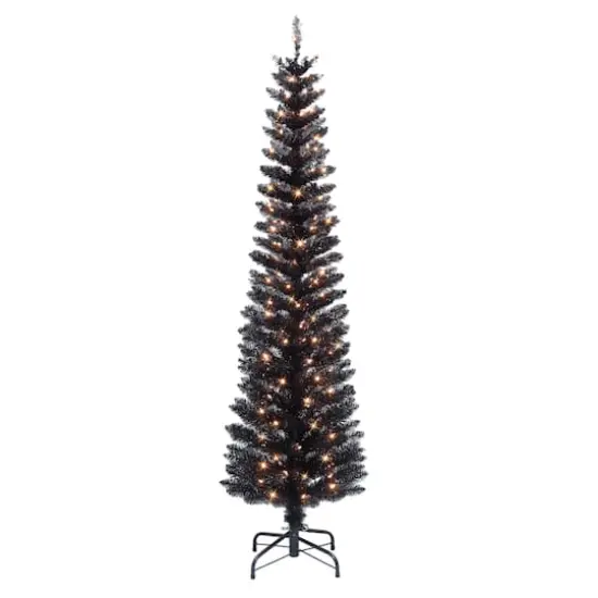 6ft. Pre-Lit Black Tinsel Artificial Tree, Clear Lights {1}