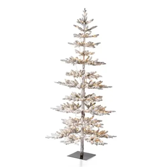 7ft. Pre-Lit Deluxe Flocked Pine Artificial Christmas Tree, Warm White LED Lights {1}