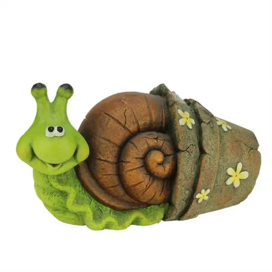 15.25" Bright Green Snail in Flower Pot Garden Statue {1}