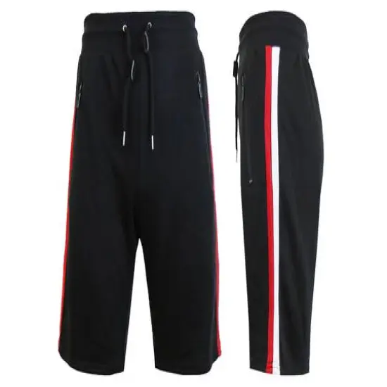 Galaxy By Harvic French Terry Sweat Shorts With Contrast Trims & Side Zipper Pockets Black {1}