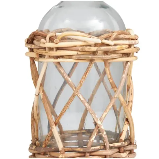19" Clear Glass Handmade Vase with Brown Rattan Woven Lower Body {4}