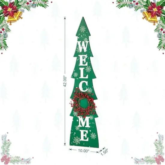 Glitzhome® 3.5ft. Wooden Welcome Christmas Tree Porch Sign {9}