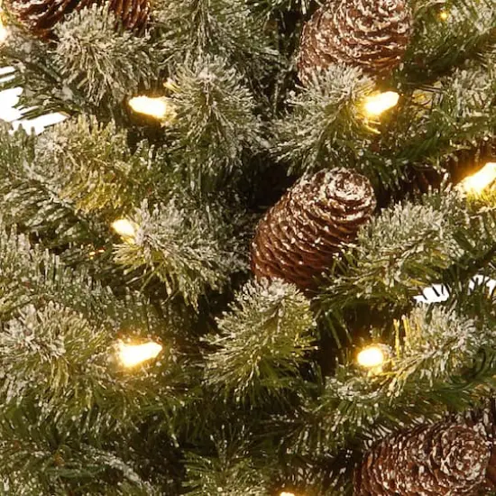 2ft. Snowy Concolor Fir Small Artificial Christmas Tree In Burlap With Snowy Cones, Warm White LED Lights {4}