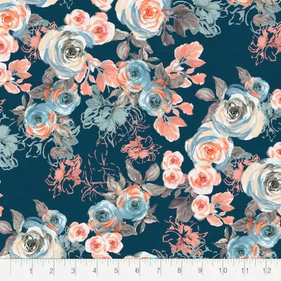 Fabric Editions Navy & Coral Floral Cotton Fabric {3}