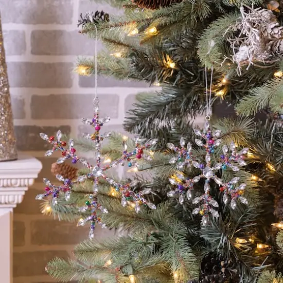 Rainbow Beaded Snowflake Ornament Set {3}