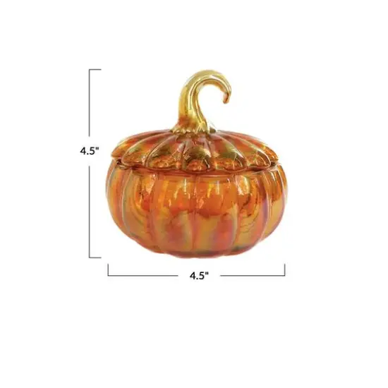 Hello Honey 4.5" Iridescent Orange Pumpkin Shaped Glass Jar with Lid {4}