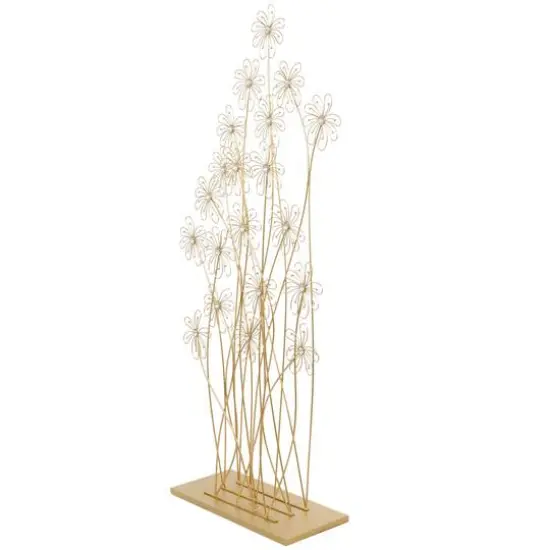 5ft. Gold Metal Tall Floral Sculpture with Crystal Embellishments {3}