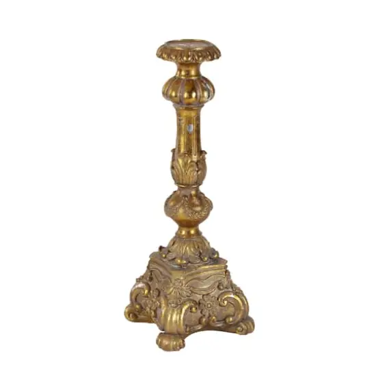 22" Gold Polystone Rustic Candlestick Holder {3}