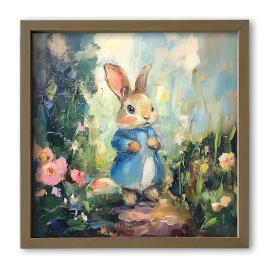 16" Painted Rabbit Print in Brown Frame {1}