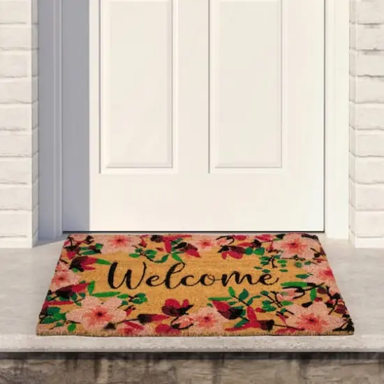 Natural Coir Blossoming Floral Welcome Doormat {3}