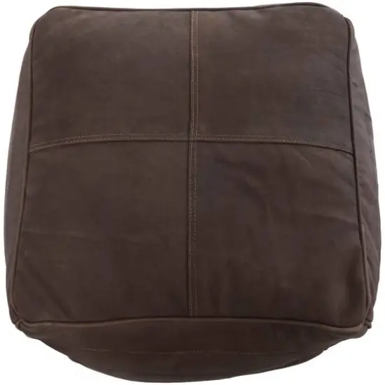 21" Leather Pouf with Linear Panels Dark Brown {7}