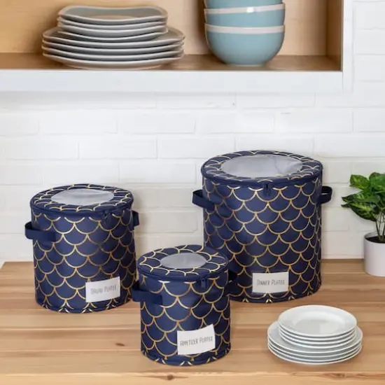 Honey Can Do Golden Scallop Round Dinnerware Storage Box Set {3}