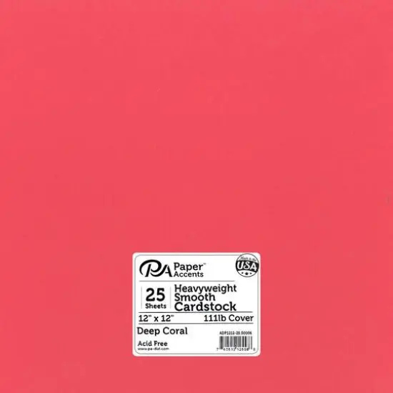 PA Paper&trade; Accents 12" x 12" 111lb. Smooth Cardstock, 25 Sheets Deep Coral {1}