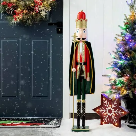 Glitzhome&reg; 3.5ft. Wooden Christmas King Nutcracker {4}