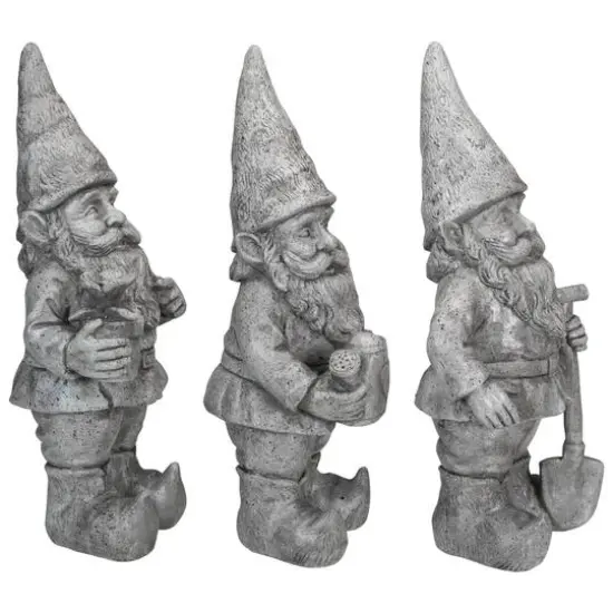 15.75" Gray Gardening Garden Gnomes Outdoor Statues Set {4}
