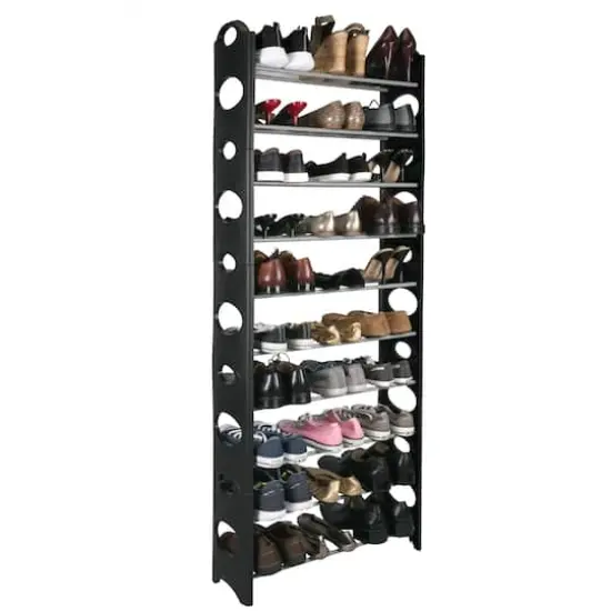 Simplify Black 30 Pair Stackable Shoe Rack {1}