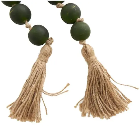 45" Handmade Round Frosted Glass Bead Garland with Tassels & Knotted Jute Dark Green {5}