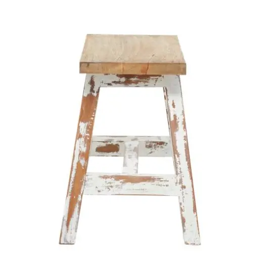 Brown & White Wood Farmhouse Bench {4}