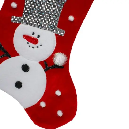 20.5" Red Snowman Christmas Stocking with Sequined Cuff {5}