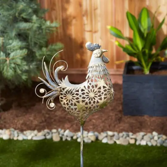 35.5" Gold Rooster Garden Stake {4}