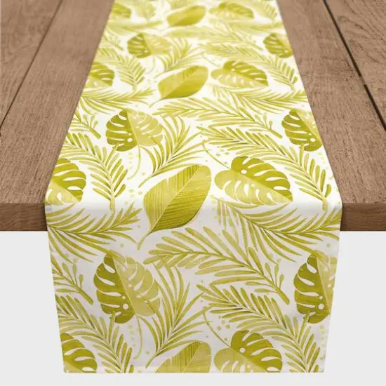 72'' Coastal Yellow Leaves Cotton Twill Table Runner {3}
