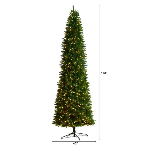 11ft. Pre-Lit Slim Green Mountain Pine Artificial Christmas Tree, Clear LED Lights {8}